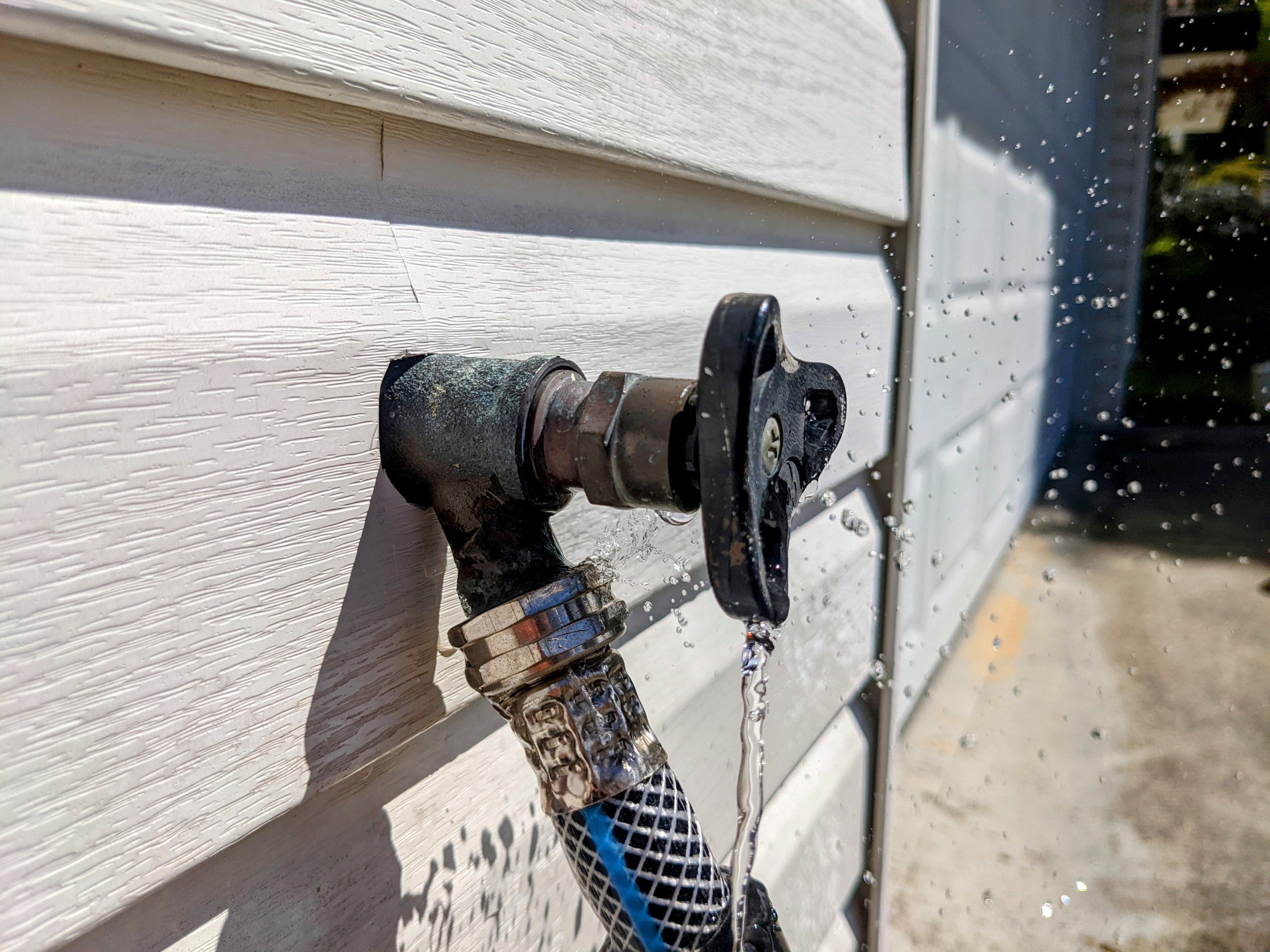 An outdoor tap leaking