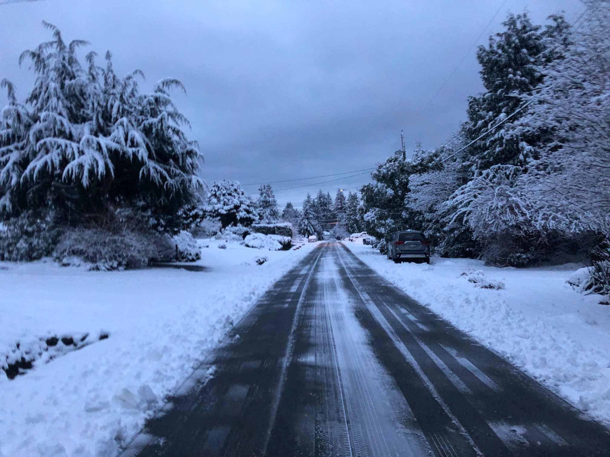 Snow on a road on the Sunshine Coast