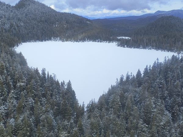 Picture of the Chapman Lake Snowpack in early April, 2024
